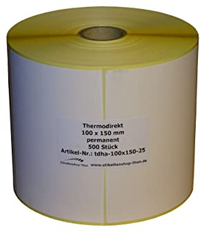 Thermo Etiketten auf Rolle - 100 x 150 mm - 500 Stück - Hülse 25 mm - permanent haftend - BPA free