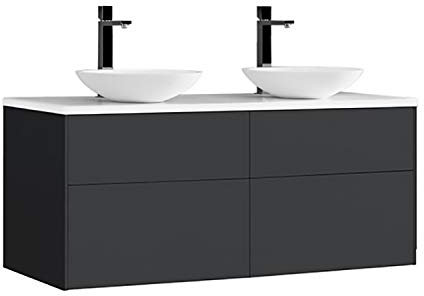 StoneArt Badmöbel Set Mineralguss Waschbecken Waschschale Aufsatzwaschbecken und Unterschrank Waschtisch Einzel- oder Doppelwaschbecken Venice VE-1200pro-4 dunkelgrau 120cm