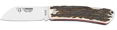 Navaja Cudeman 386-CV con hoja de acero Böhler N-690Co de 7 cm y empuñadura de asta de ciervo con separadores rojos para Caza, Pesca, Supervivencia y bushcraft + Portabotellas Regalo