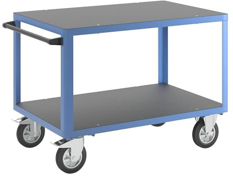 eurokraft | Montagewagen | Tragfähigkeit 1000 kg | 2 Ladeflächen aus Siebdruckplatten | Ladefläche 1250 x 800 mm | Gestell lichtblau