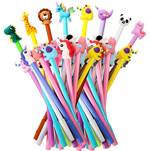 64 Pcs Stylos à Encre Gel Dessin Animé Mignon Stylos d'Écriture d'Animaux de Dessin Animé 0,5 mm Stylos de Styles Variés Papeterie pour Bureau Maison Cadeau, 8 Styles