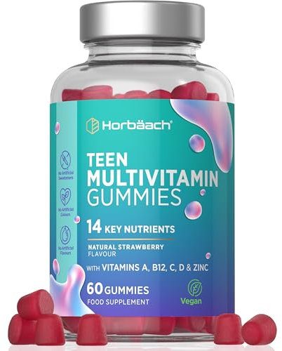 Multivitamin Gummies for Teenagers | 60 Count | A- Z Multivitamin Complex with Vitamin A, B12, C, D, and Zinc | Berry Flavour for Teens | Vegetarian and Vegan Supplement | by Horbaach