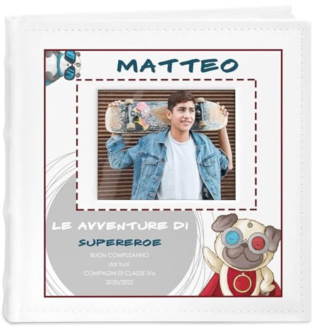 Maverton Album Fotografico, Personalizzazione Stampata | Copertina con Finestra per Foto, 100 pagine, 200 foto 10x15 cm, regalo amica, regali amicizia, Supereroe