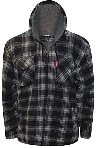Turnhout Mens Fleece Sherpa Lined Padded Check Shirt Fur Lumberjack Collared Hooded Quilted Jacket Warm Thermal Thick Heavy Anti Pill Workwear Outdoor Warm, Black/Charcoal, L