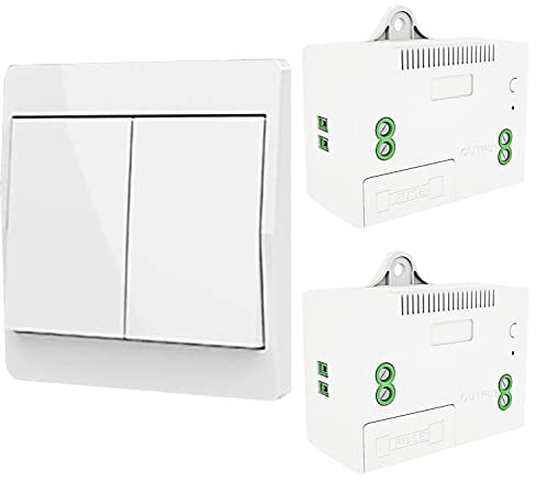 DieseRC Wireless Kinetic Light Switch Radio Frequency Safety Switch and 1000W Relay receiver controller with Fuse, No Battery Self-generating switch (1 way 2 keys kit)