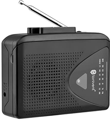 WANXIAO TON009 Portable Cassette Player AM/FM Radio Auto Reverse Auto Stop Mini Stereo Tape Player 3.5mm Earphone Jack Adjustable Volume Home School Travel, Black