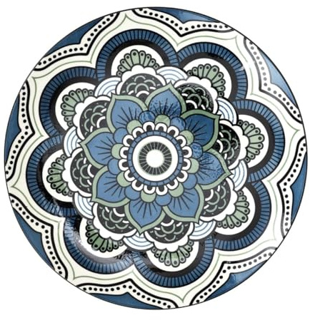 Lot de 6 Assiettes Plates Mandala 26cm Bleu