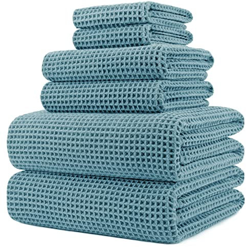 Polyte - Juego de Toallas de baño de Microfibra antipelusa - Secado rápido - Punto gofrado - Grande: 152,4 x 76,2 cm - Pack de 6