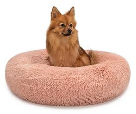 lionto Donutbett für Hunde & Katzen, Rundes Hundebett, Ø 60 cm, Rosa | Flauschiges Haustierbett mit erhöhtem Rand. Hundekissen mit weicher Liegefläche, extra dicker Füllung & rutschhemmendem Boden