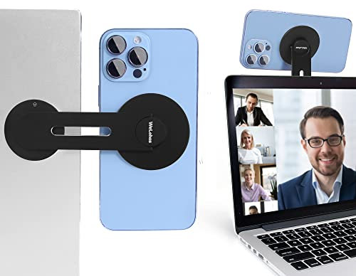 WeLohas Magnetische Handyhalterung für Laptop, Durchgangskamerahalterung für iOS 16/macOS 13 Ventura, geeignet für iMac, Tesla Model 3/X/Y/S & iPhone 14/13/12, verstellbare Laptop-Handyhalterung