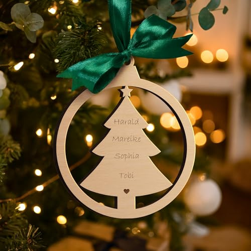 Persönliche Christbaumkugel Anhänger – Weihnachtsanhänger mit Namen oder Text personalisiert – Christbaumschmuck aus Holz – individuelle Weihnachtsdeko - Tannenbaum