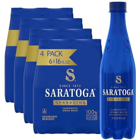 Saratoga Sparkling Water Bottles, 24-Pack – Carbonated Spring Bottled Water – Recycled PET Plastic Bottles – 16 Fl Oz