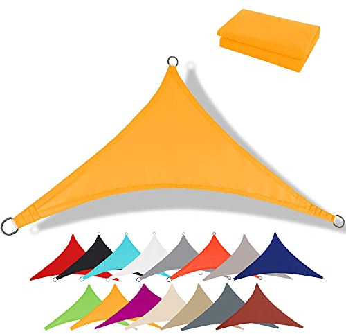 Premium Toldo Vela Impermeable - Triangular Vela De Sombra - 95% De Protección UV - Tejido Oxford De Hoja Completa Sin Costuras - Lona Sombra Exterior - Toldos para Patio (4x4x4 m,Amarillo Mango)