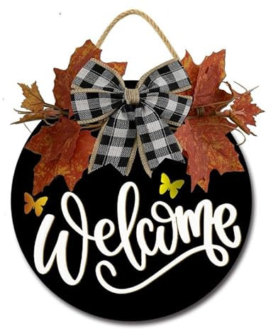 Ymaotrade Herbstkränze für Haustür, Herbstkranz Holz hängend Hallo Schild Türdekoration mit Blatt und Kürbis, Thanksgiving Herbst Zuhause Veranda Wand Fenster Bauernhaus Outdoor Dekorationen 27,9 cm