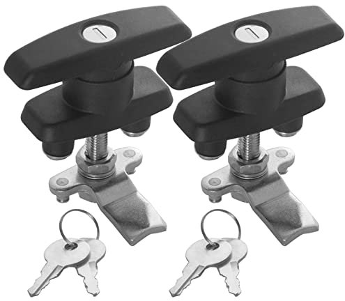 Yearninglife 2 x T-Shape Control Cabinet Door Lock + 2 Keys, Black, Key Lock, Handle with Lock, Garage Door Lock for Trailer, Caravan, Canopy