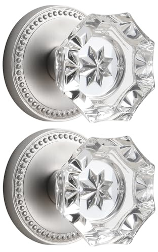 SORWDUERM Satin-Nickel-Knäufe, Kristall-Türknauf, Dummy-Türknauf, gebürstetes Nickel, Glas, silberfarben, Innenseite, Attrappengriff, einseitig, dekorativ, 2 Stück