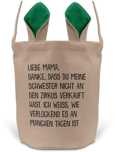22Feels Mama Osterkorb Mutter mit Henkel Ostergeschenk Tragetasche Ostern Deko Osternest Körbchen Hasenohren (Beige/Grün)