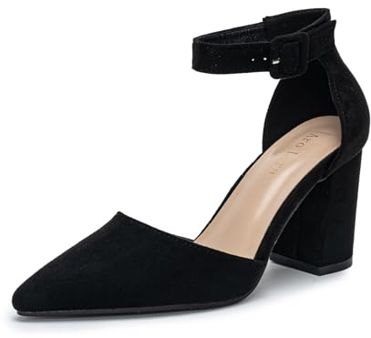 Halfword Daman pumps strappy pumps bekväma tjocka klackar sandaler med block häl slingback pumps, svart, 42 EU
