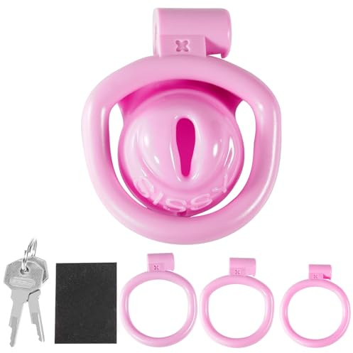 Peniskäfig Pink mit Schloss und 4 Karabinern Mini Chastity Cage Male Sissy Fake Frauen Vagina Sexspielzeug Sklaven SM Bondage für Männer Keuschheit (Negative)