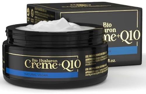 Crema viso antirughe • 100 ml • con Q10 e 2% acido ialuronico multimolecolare, aloe vera e protezione UV naturale • idratante per viso e contorno occhi donne e uomini • vegana, Made in Germany