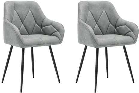 WOLTU Lot de 2 Chaises Salle à Manger, Chaises de Cuisine Rembourrées avec Dossier, Accoudoirs, Pieds en Métal, pour Salon, Bureau, Coiffeuse, en Simili Cuir Vintage,Gris.