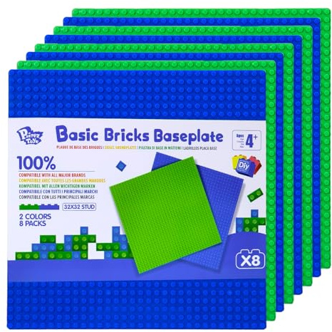 Pairez Toys 8 Pack Classic Baseplate for Building Bricks, Blue & Green
