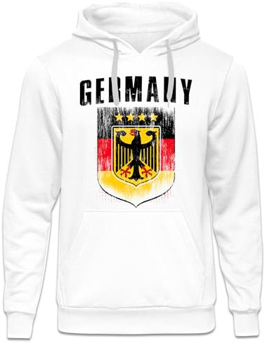 UGLYSHIRT Deutschland Herren Kapuzenpullover | Deutschland Trikot Fanartikel Fussball EM WM Deutschland Flagge Germany Hoodie Deutschland Pullover | M5 Weiß (L)