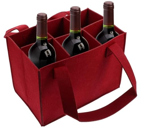 Esncddym Flaskpåse för vin, Filtvinflaskhållare - Filtväska med 6 fack,Bärbar filtväska med handtag för bröllop, resor, picknick, födelsedag