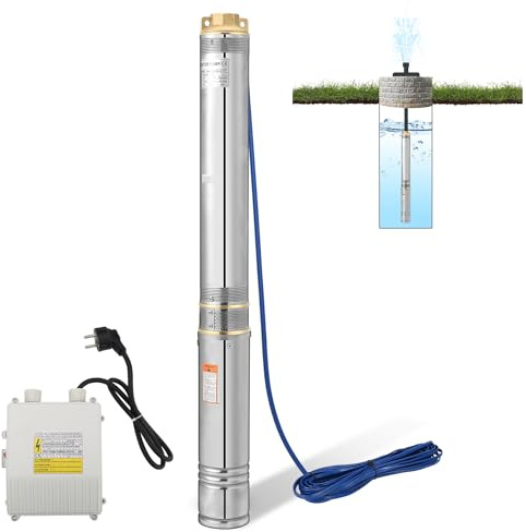 Daromigo Tiefbrunnenpumpe, 1100W 4000l/h Brunnenpumpe 939mm, Edelstahl Wasserpumpe Druck 8,1bar, max. Förderhöhe 81m, max. 35°C, für Brunnengehäuse von 4 Zoll oder größer