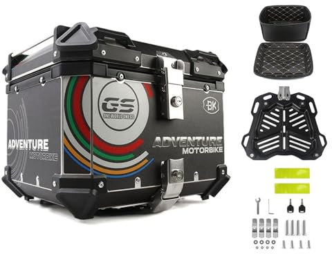 36L 45L 55L 65L Bauletto moto Valigetta, Baule Moto Valigia con blocco di sicurezza, Top Case posteriore in alluminio, per moto staffa di montaggio(Nero,36L)