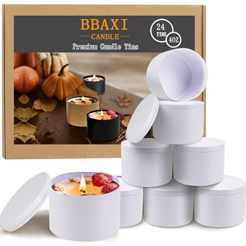 BBAXI Weiße Kerzendosen, 118 ml, 24 Stück, schwarze leere Kerzendose mit Deckel für DIY-Kerzenherstellung, matte volle weiße Kerzengläser für die Kerzenherstellung