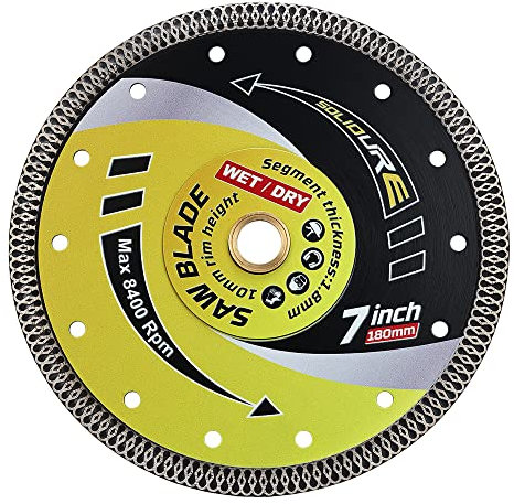 Solidure Diamant Trennscheibe 180 x 22,3 x 10 mm,Fliesen Diamantscheibe Extra Dünn für Fliese und Feinsteinzeug,Marmor,Granit,Kacheln, harte Bodenfliesen, glasierte Klinker