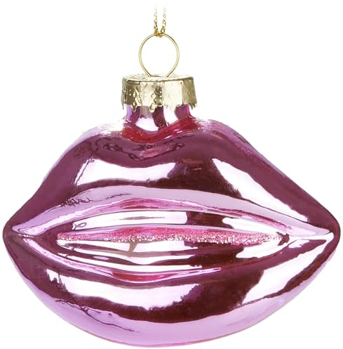 BRUBAKER Kussmund - Handbemalte Weihnachtskugel aus Glas - 9 cm Baumkugel Lippen Mund Rosa - Anhänger Weihnachten für Frauen - Mundgeblasener Christbaumschmuck - Figur Lustig Deko Anhänger