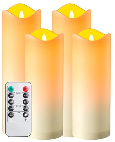 EXTSUD Wasserdichte LED Kerzen mit Timerfunktion 4er Flammenlose Flackernde LED Outdoor Kerzen mit Fernbedienung und Batterie Led Kerze für Garten Hochzeit Weihnachten Halloween Party Dekoration