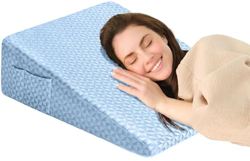 COLDHUNTER Wedge Pillow 7.5 Bed Wedge After Surgery, Back Pain Relief, Memory Foam Pillow Triangle Incline Wedge for Back Support, Leg Elevation（Blue）