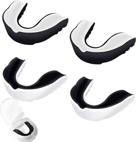SAIIURV 4 Pcs Mouth Guard, Adult Sports Mouthguard Gum Shield with Case, Mouthguard, Gumshields for Boxing, MMA, Rugby, Martial Arts, Judo, Karate, Hockey and All Contact Sports (Black, White)