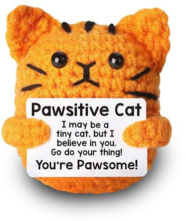 SPERMUOY Positive Gifts - Statuetta portafortuna a forma di gatto tascabile | Gatto lavorato a maglia, portafortuna, Pocket Hug, gatto positivo, regalo di incoraggiamento, per amici, colleghi, famiglia
