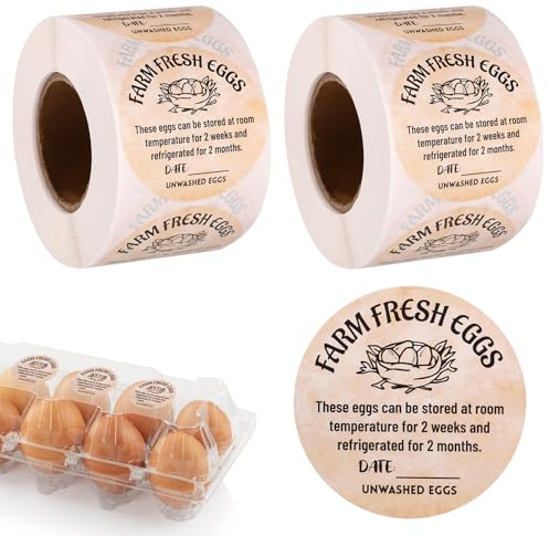 1000pcs Farm Fresh Egg Date Stickers, 2 Inch Round Unwashed Egg Carton Labels Self Adhesive Packaging Labels for Small Businesses Farmers Markets