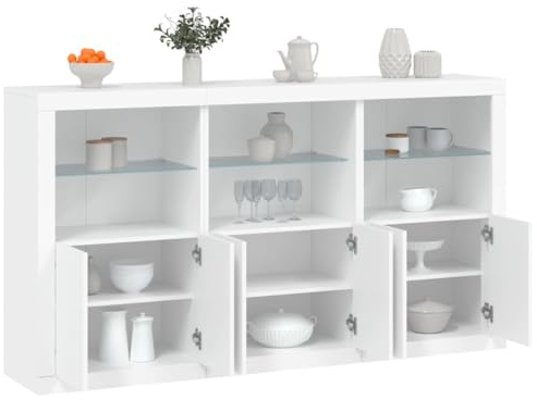 HaoChrymec Buffet avec Lumières LED, Bois d'Ingénierie, Meuble Salon Rangement, Buffet Salle à Manger, Meuble Laqué Blanc, 181,5 x 37 x 100 cm
