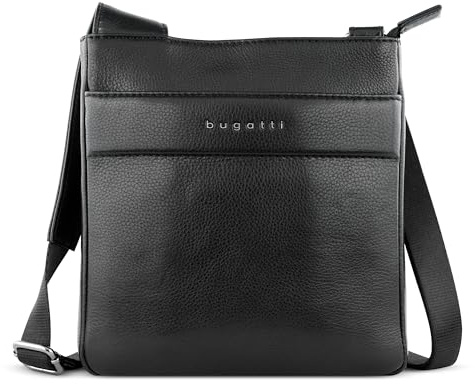 bugatti Nome Sac à bandoulière pour homme en cuir, petit sac à bandoulière avec fermeture éclair, noir