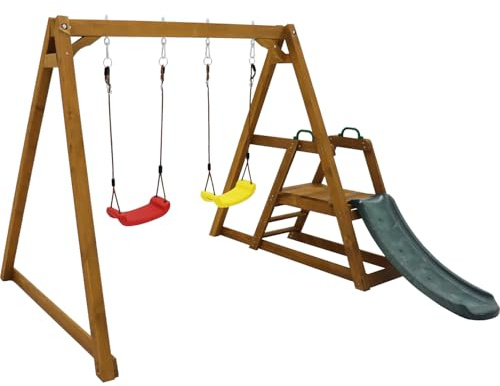 Spielplatz Kinder-Doppelschaukel-Set für Kleinkinder mit 2 Schaukelsitzen, Rutsche, Leiter, Außenschaukel, Gartenschaukel, Outdoor-Spielgeräte für Kinder ab 3 Jahren