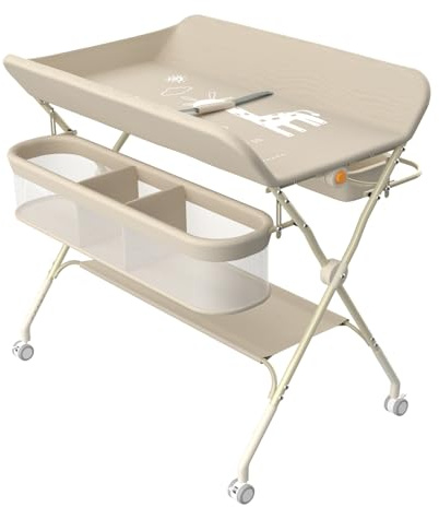 OHMG Wickeltisch für Babys,tragbarer klappbarer Wickeltisch mit Rollen,Mobile wickeltisch klappbar,wasserdicht und höhenverstellbar,Baby Changing Table für Neugeborene (A-Milchweiß)