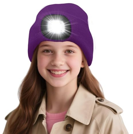 Danolt Led Mütze Kinder, Lila Mütze mit Led