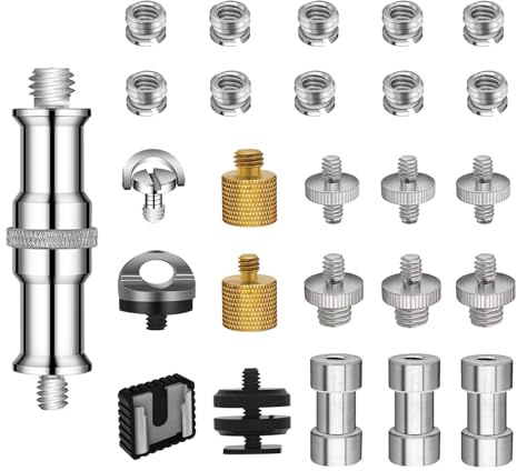 Zeetain 1/4 to 3/8 Aluminum Double Thread Camera Thread Adapter Compatible with Tripods, Monopods, Ball Heads and Studio Equipment. 26 Piece Set