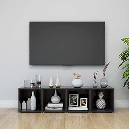 HETFTJN TV-Schrank 4er Set 37x35x37 cm Sideboard Grau Holzwerkstoff Modernes Design & Robustheit für Wohnzimmer Schlafzimmer Flur