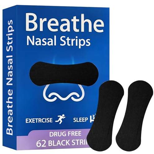 Lot de 62 pansements nasaux anti-ronflements - Bandes nasales de qualité supérieure pour le sport et une meilleure qualité de sommeil - Soulage la congestion et améliore le sommeil