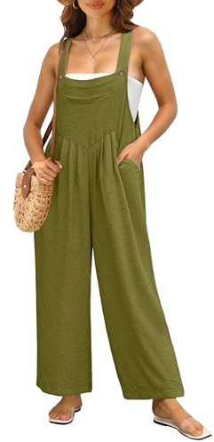IWOLLENCE Dungarees for Women UK Summer Jumpsuits Playsuit Overalls Pregnancy Maternity Loose Casual Holiday Wear with Side Pockets Adjustable Straps (Army Green, L)