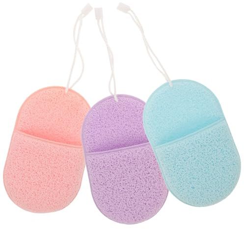 BUTIFULSIC 3 Esponjas Faciales Exfoliantes Guante para Dedos Esponja Limpiadora Cara Ovalada Azul, Morada y Rosa para Limpieza, Exfoliación y Desmaquillado Diaria