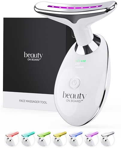 BeautyOnBoard Face Massager Tool, Face Sculpting Tool with 7-Color LED Light Therapy, Ionic Facial Device with Warm Treatment, Rechargeable USB-C, Gift Box + Storage Pouch