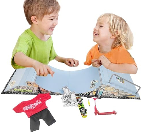 Generico Finger Skateboard-ramper - 20 x 15,5 x 17 cm fingerspetsar, Scooter | Mini fingerbrädor för inomhusfesten – ABS, inklusive ramper och skateboard